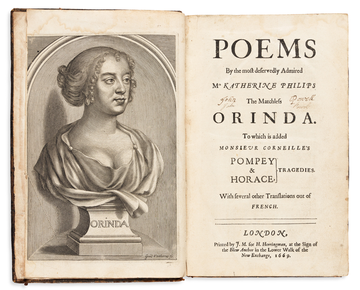 Philips, Katherine (1631-1664) Poems by the Most Deservedly Admired Mrs. Katherine Philips, the Matchless Orinda.